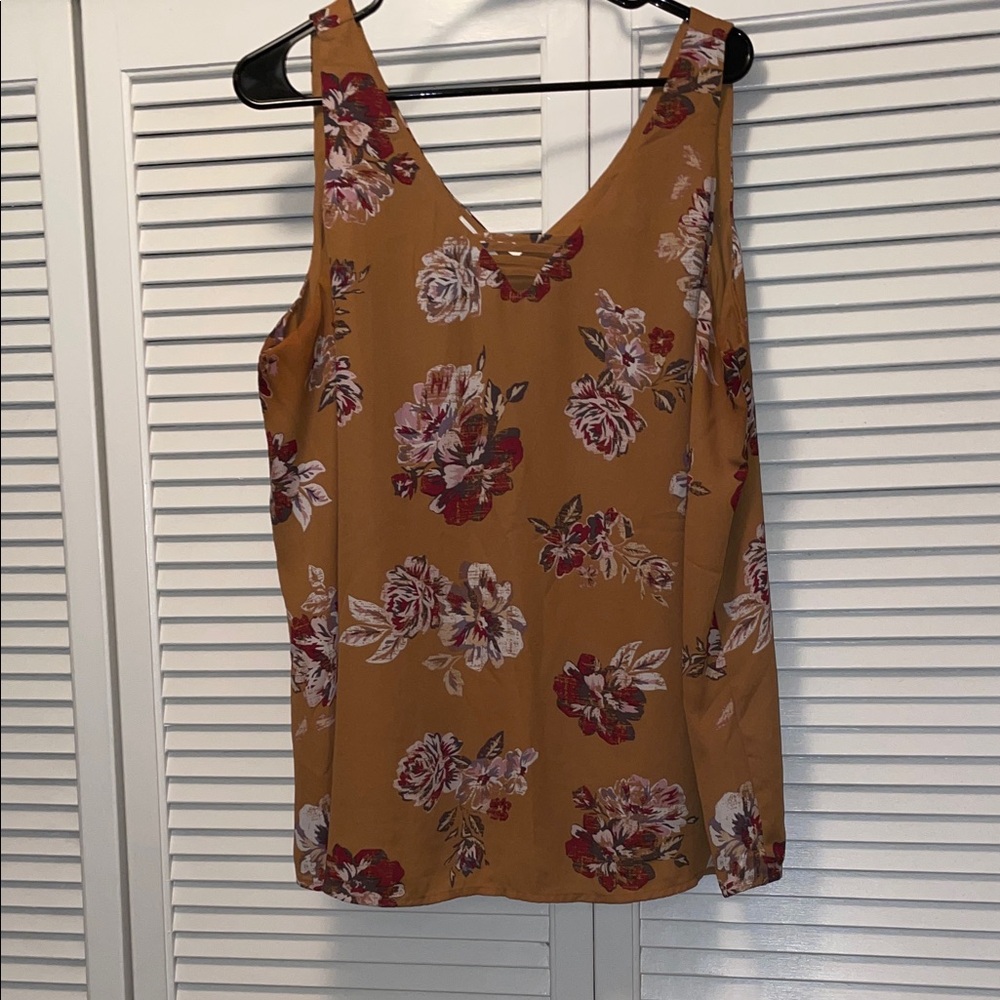 Maurices Mustard and Red Floral Tank Top, XXL